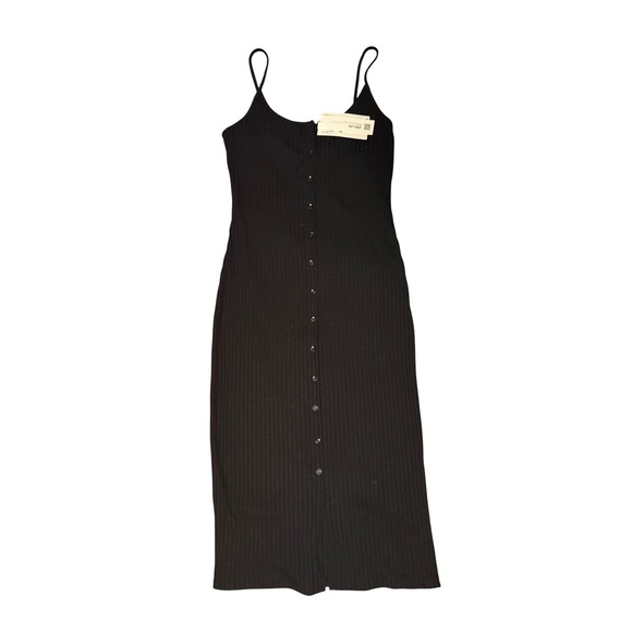 Zara Dresses & Skirts - Zara Black Ribbed Button Front Midi Dress Spaghetti‎ Strap Goth Summer Large NEW